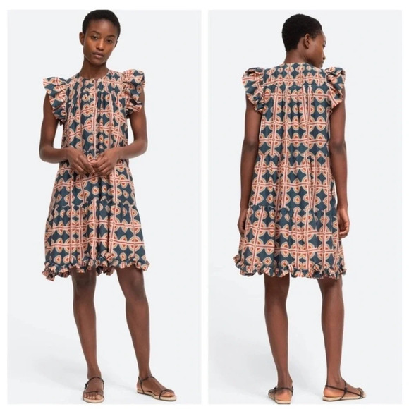 Sea New York Leigh Tunic Midi Dress Women's M Flutter Sleeve Shift Ruffle Hem - Picture 1 of 10